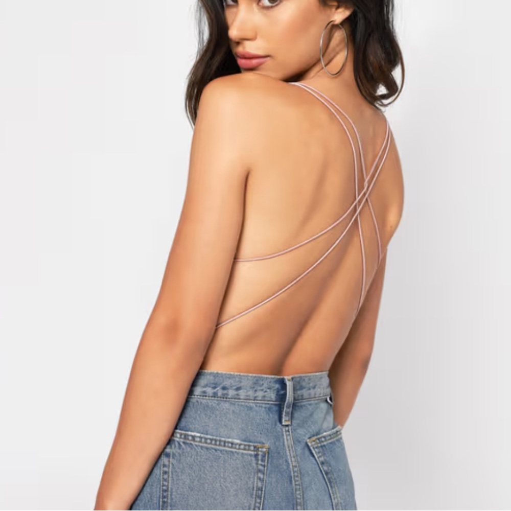 TOBI Pink Velvet Strappy Open Back Bodysuit
